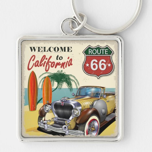 レトロ「カリフォルニアへようこそ」 Route 66ポスター キーホルダー (正面)