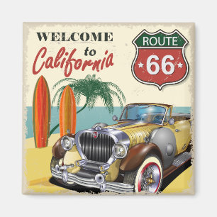 レトロ「カリフォルニアへようこそ」 Route 66ポスター マグネット