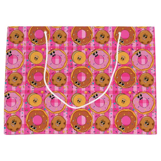 レトロ カートゥーン ドーナツとスイーツ ラージペーパーバッグ (正面)