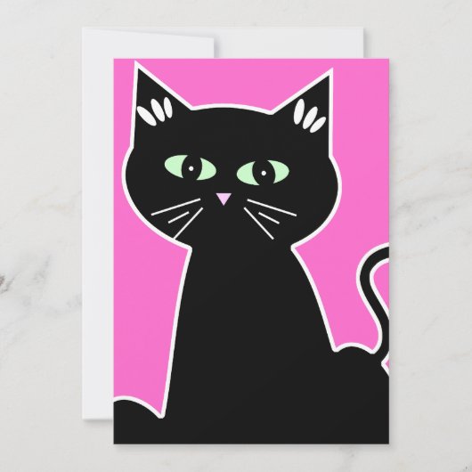 レトロ カートゥーン 緑の目をした猫のパーティー 招待状 (正面)