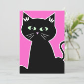 レトロ カートゥーン 緑の目をした猫パーティー 招待状 (スタンド正面)