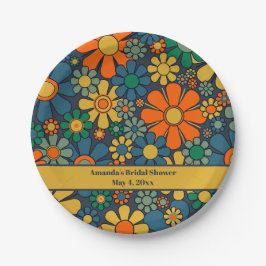 レトロ ガーデン グルーヴィー フローラル 60年代 70年代 ブライダル シャワー ペーパープレート