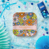 レトロ ガーデン フラワーズ 60年代 70年代 ボヘミアンフラワーパターン ペーパープレート (パーティー)