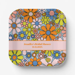 レトロ ガーデン フラワーズ 60年代 70年代 ボヘミアンフラワーパターン ペーパープレート