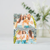 レトロ キュート オーダーメイド ２枚の写真 テンプレート 誕生日おめでとう ポストカード (スタンド正面)