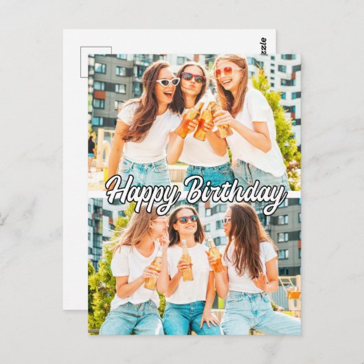 レトロ キュート オーダーメイド ２枚の写真 テンプレート 誕生日おめでとう ポストカード (正面/裏面)