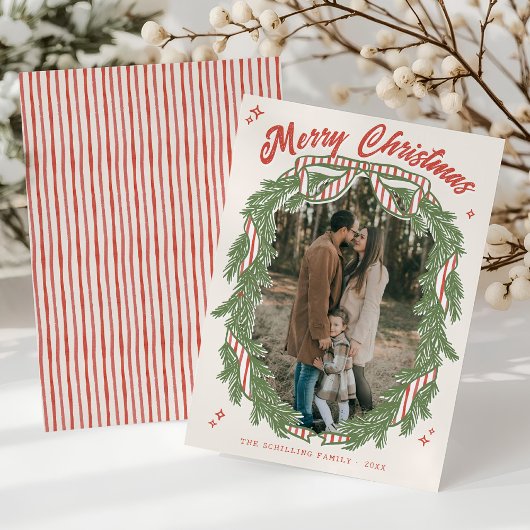 レトロ キュート 手描き リース ボウ フォト クリスマス