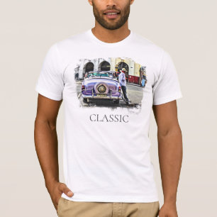 *~*レトロ·クラシックヴィンテージ·アンティーク·マン·リーニング·カー Tシャツ