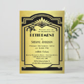 レトロ クラシック ブラック ゴールド アート デコ 引退パーティー 招待状 (スタンド正面)