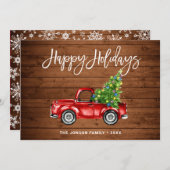 レトロ クラシック ラスティック レッド トラック クリスマス グリーティング (正面/裏面)