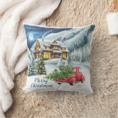 レトロ クラシック 水彩画 冬の森の風景 クッション (ブランケット)