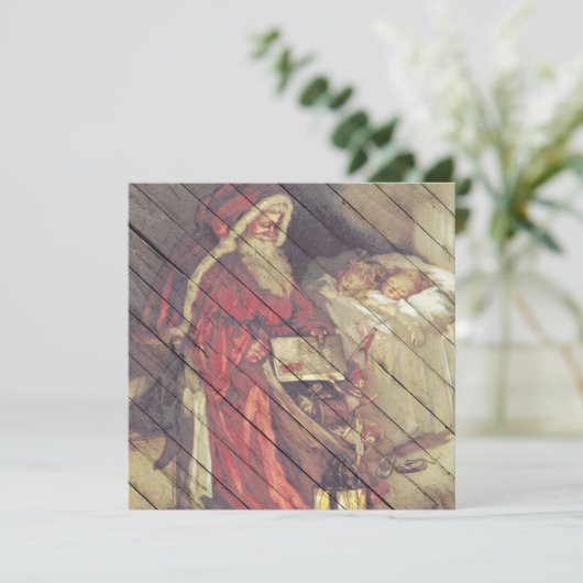 レトロ |クリスマスイブのヴィンテージサンタクロース シーズンカード (スタンド正面)