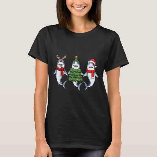 レトロ クリスマス サメ サンタ トナカイ Tシャツ (正面)