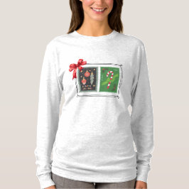 レトロ クリスマス スタンプ ロングスリーブTシャツ Tシャツ