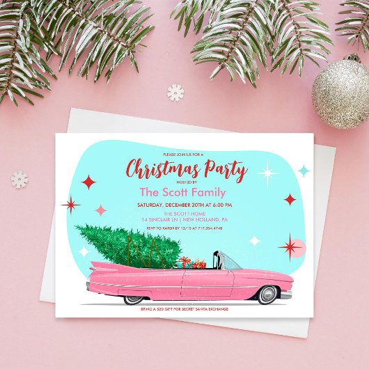 レトロ クリスマス ホリデー カー 招待状