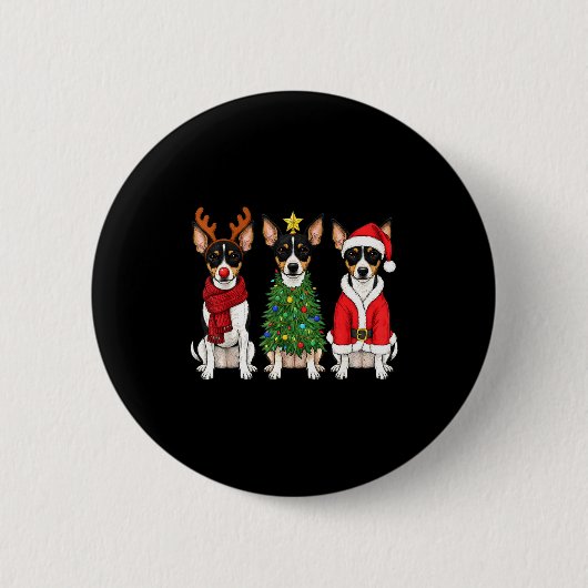 レトロ クリスマス ラットテリア サンタ トナカイ 犬 好き 缶バッジ (正面)