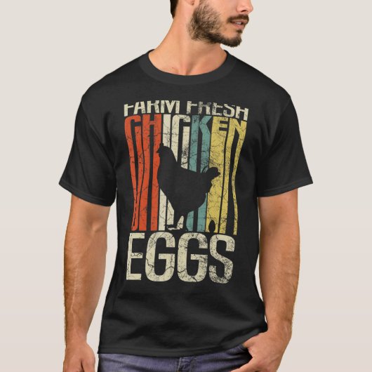 レトロ グランジ ファーマーズ フレッシュ チキン エッグ Tシャツ (正面)