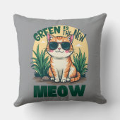 レトロ「グリーンが新しいニャー」猫クール自然アート クッション (裏面)