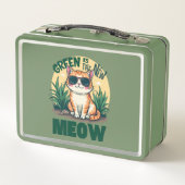 レトロ「グリーンが新しいニャー」猫クール自然アート メタルランチボックス (裏面)