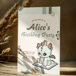 レトロ グリーン イエロー パステル ベイビードラゴン 誕生日 招待状