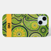 レトロ グリーン+イエロー ペイズリー デザイン Case-Mate iPhoneケース (裏面 (横))