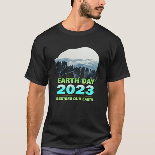 レトロ グリーン エコフレンドリー アースデイ 2023 Tシャツ (正面)