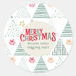 レトロ グリーン クリスマスツリー モダン アブストラクト ユニーク ラウンドシール