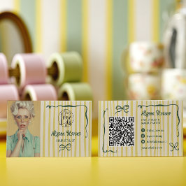 レトロ グリーン ストライプ おしゃれ ヘア photo qr コード ロゴ 名刺