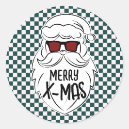 レトロ グリーン ピンク チェック サンタクロース クリスマス ラウンドシール