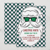 レトロ グリーン ピンク チェック サンタクロース クリスマス 招待状 (正面/裏面)