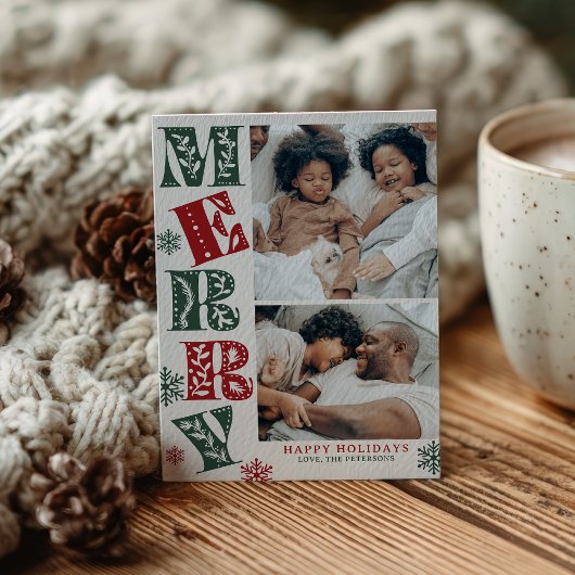 レトロ グリーン レッド メリー クリスマス 2枚 写真入り