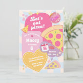 レトロ・グルービー70年代ディスコガール ピザパーティー カラフル 招待状 (スタンド正面)