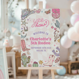 レトロ グルービー ガール 5歳 ロデオ バースデー ウェルカムサイン ポスター