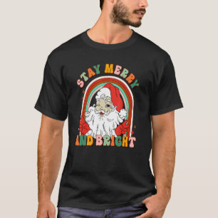 レトロ グルービー ステイ メリー ブライト クリスマス かわいい サンタクロース Tシャツ