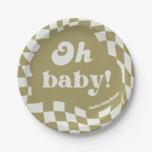 レトロ グルービー チェッカーボード セージグリーン Oh Baby ペーパー