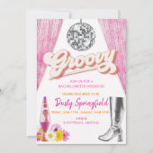 レトロ・グルービー・ディスコ独身最後の週末の予定 招待状 (正面)