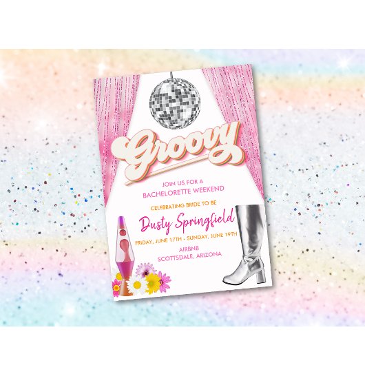 レトロ・グルービー・ディスコ独身最後の週末の予定 招待状