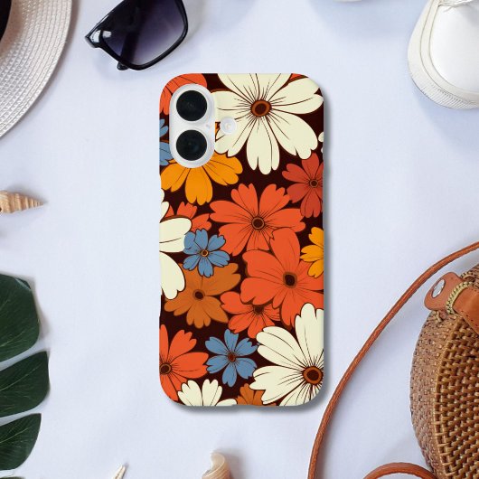 レトロ グルービー ヒッピー フラワー 赤 青 白 黄 Case-Mate iPhoneケース