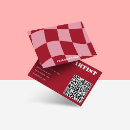 レトロ グルービー ピンク&レッド アブストラクト メイクアップ アーティスト 名刺