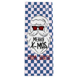 レトロ グルービー ブルー チェック サンタクロース クリスマス ワインギフトバッグ