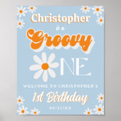 レトロ・グルービー・ワン・ボーイのファーストバースデー・ウェルカム ポスター (正面)