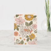 レトロ グルービー ヴィンテージ フラワー ガールズ パーティー サンキューカード (正面)