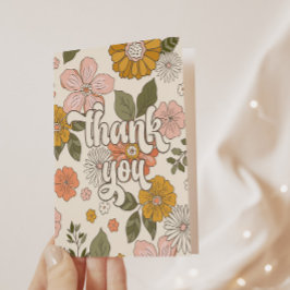 レトロ グルービー ヴィンテージ フラワー ガールズ パーティー サンキューカード