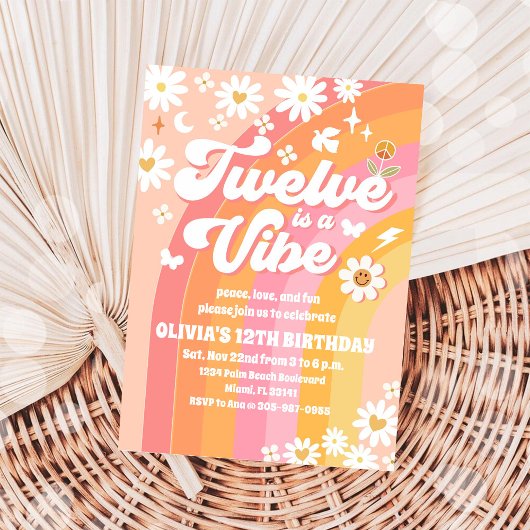 レトロ グルービー 12歳の誕生日招待状 招待状