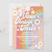 レトロ グルービー 3歳 誕生日 招待状 (正面)