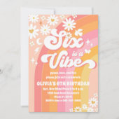 レトロ グルービー 6歳の誕生日招待状 招待状 (正面)