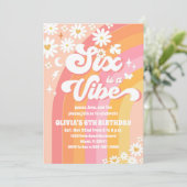 レトロ グルービー 6歳の誕生日招待状 招待状 (スタンド正面)