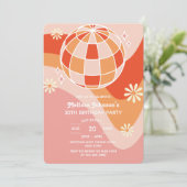 レトロ グルーヴィー ウェーブ ディスコボール ダイシー ピンク バースデー 招待状 (スタンド正面)