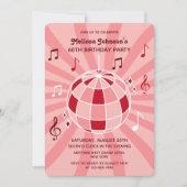 レトロ グルーヴィー ウェーブ ディスコボール ミュージカル ピンク バースデー 招待状 (正面)