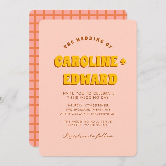 レトロ グルーヴィー カラフル ウェーブ ボヘミアンワイング QRコード 招待状